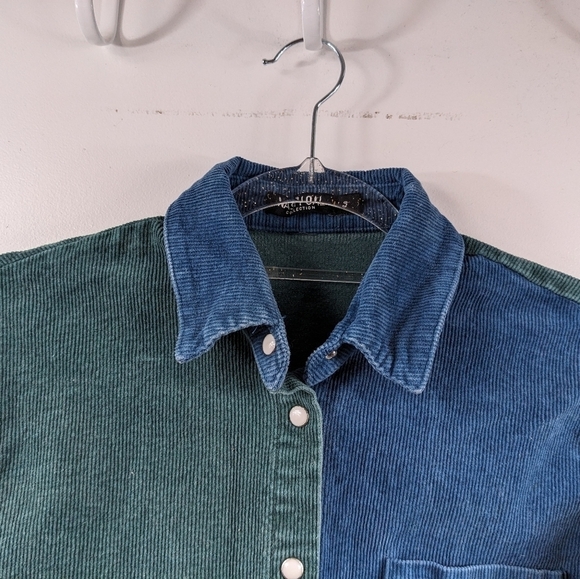 Nasty Gal Color Block Snap Front Corduroy Shirt Sz S - Picture 3 of 9